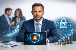 Photorealistic image for a professional LinkedIn post. depicting the concept of "’s $25M Data Breach: A Warning for SMBs". centered composition with the subject in the middle. clean studio lighting. minimal clean background. using professional brand colors. conveying a professional and trustworthy mood. incorporating visual elements like teamwork, growth charts, digital transformation. No text, letters, watermarks, brand names, logos, or trademarks in the image. High quality, suitable for business marketing.