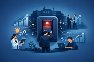 Flat design vector-style image for a professional LinkedIn post. depicting the concept of "UMMC Went Dark: Why The "Kill Switch" Is Your Last Resort". centered composition with the subject in the middle. clean studio lighting. smooth gradient background. using professional brand colors. conveying a innovative and modern mood. incorporating visual elements like growth charts, teamwork, innovation. No text, letters, watermarks, brand names, logos, or trademarks in the image. High quality, suitable for business marketing.