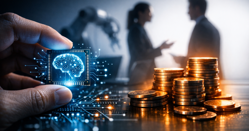 Photorealistic image for a professional LinkedIn post. depicting the concept of "That Cool AI Tool Is Costing You More Than You Think". close-up detailed view. dramatic high-contrast lighting. minimal clean background. using professional brand colors. conveying a bold and attention-grabbing mood. incorporating visual elements like innovation, digital transformation, teamwork. No text, letters, watermarks, brand names, logos, or trademarks in the image. High quality, suitable for business marketing.