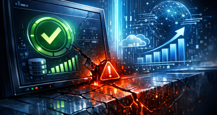 Digital illustration for a professional LinkedIn post. depicting the concept of "NAKIVO v11.2: Why Your 'Successful' Backup Might Fail". close-up detailed view. dramatic high-contrast lighting. minimal clean background. using professional brand colors. conveying a professional and trustworthy mood. incorporating visual elements like digital transformation, growth charts, innovation. No text, letters, watermarks, brand names, logos, or trademarks in the image. High quality, suitable for business marketing.